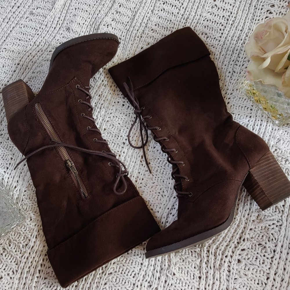 Faux Suede Lace Up Dress Boots